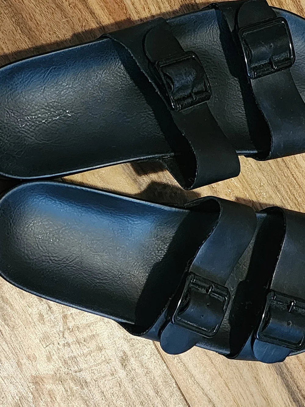 H&M Black Divided Platform Leather-Look Slip-On Sandals